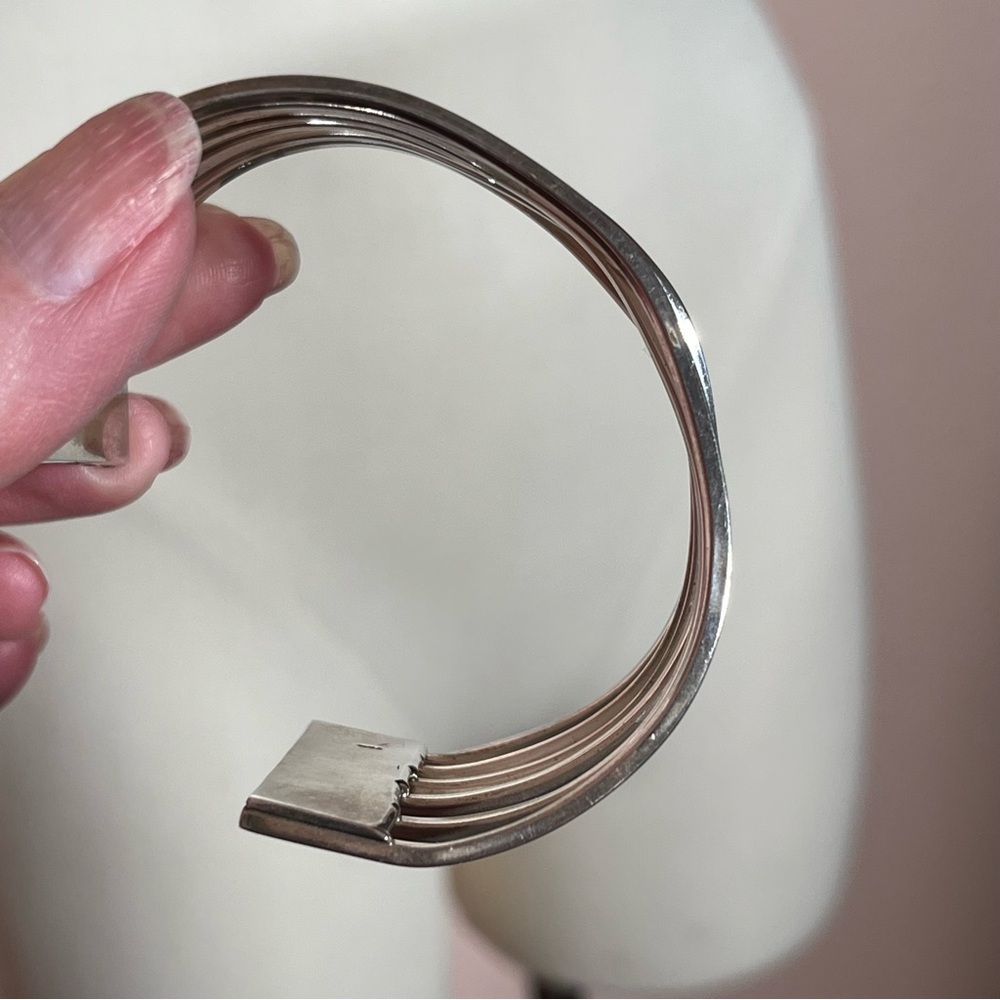 Sterling Silver .925 Modernist Art Deco minimalist Heavy Wide Cuff Bracelet - Picture 11 of 17